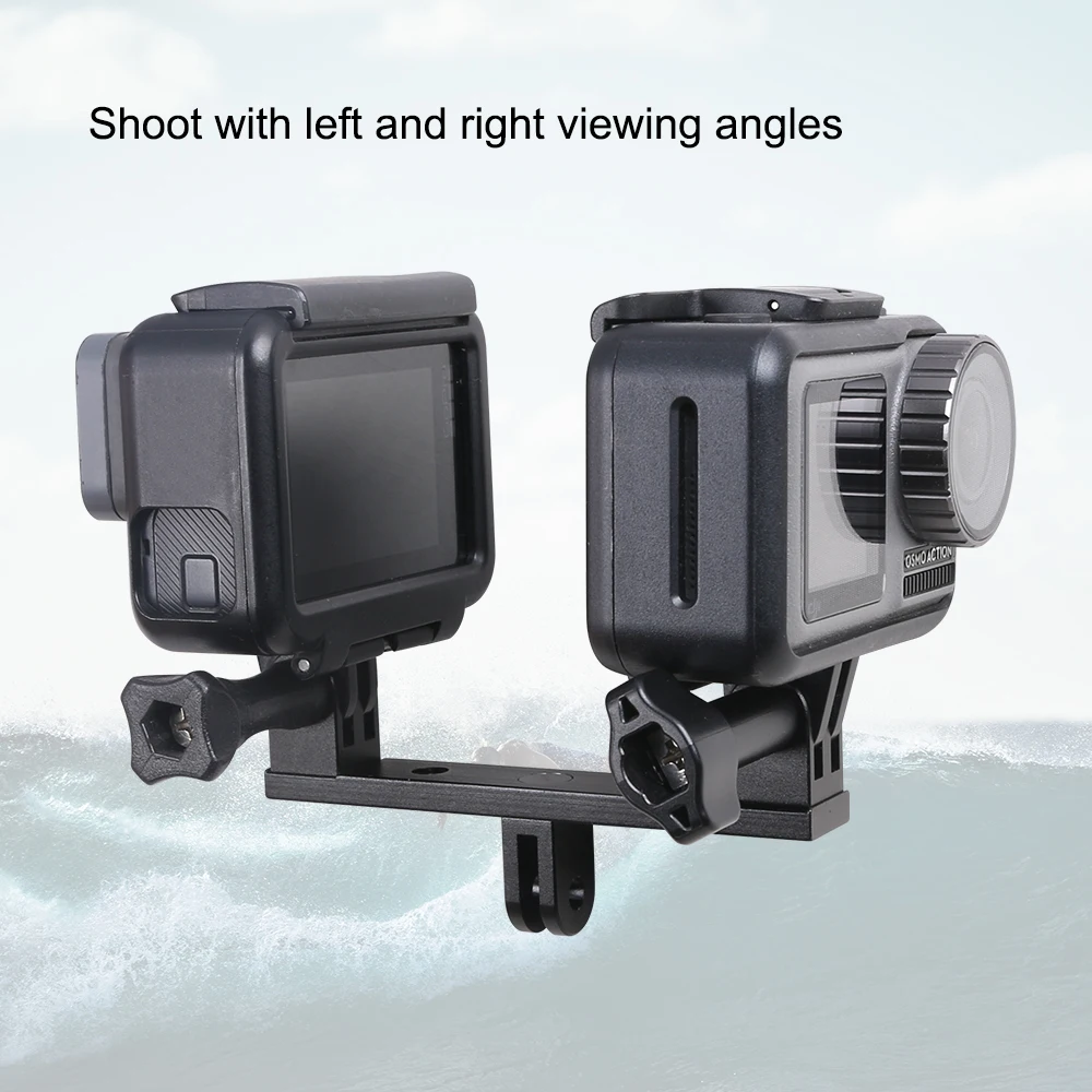 SUREWO Aluminum Dual Flash Bracket Tripod Mount Camera Mount Adapter for GoPro Hero 8 7 6 5 Black DJI Omso Action and More