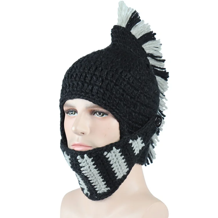 F-4874 new creative funny knight helmet hat free knitted pattern beanie crochet roman hat for party wholesale