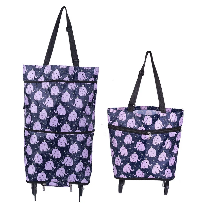 Lightweight Supermarket Carts Reusable Grocery Foldable Collapsible Shopping Trolley Cart Bags Folding Shopping Bag with Wheels