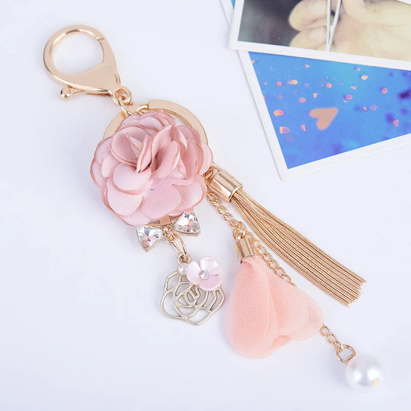 Fabric flower keychains for Women Key Chains Flowers Charms Pendants Keyring