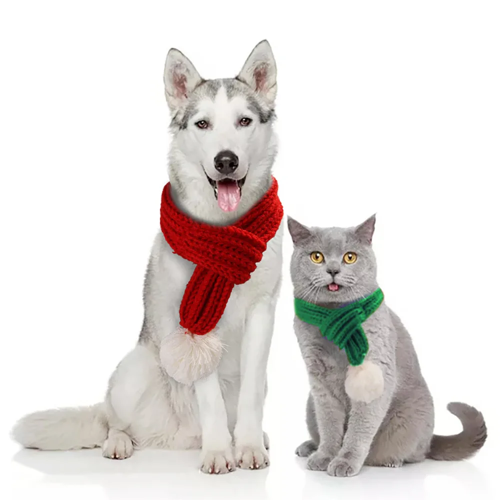 Christmas Pet Scarf Cat and Dog Knitted Saliva Towel Xmas Warm Bib Pet Winter Costume for Dog and Cat Big Dog Winter Outfits