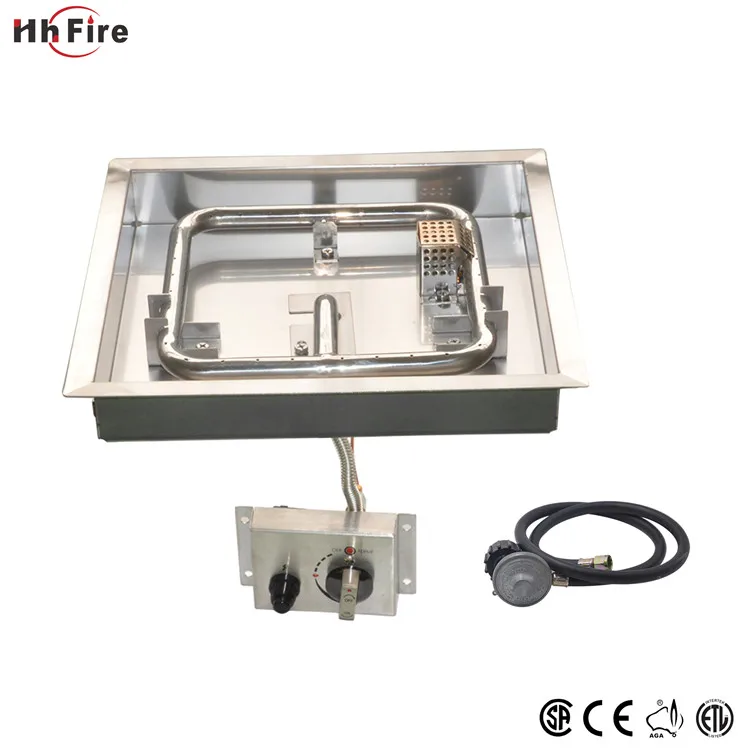Square Natural Gas And Lp Fire Pit Burner And Pan With Electronic Ignition System Kit