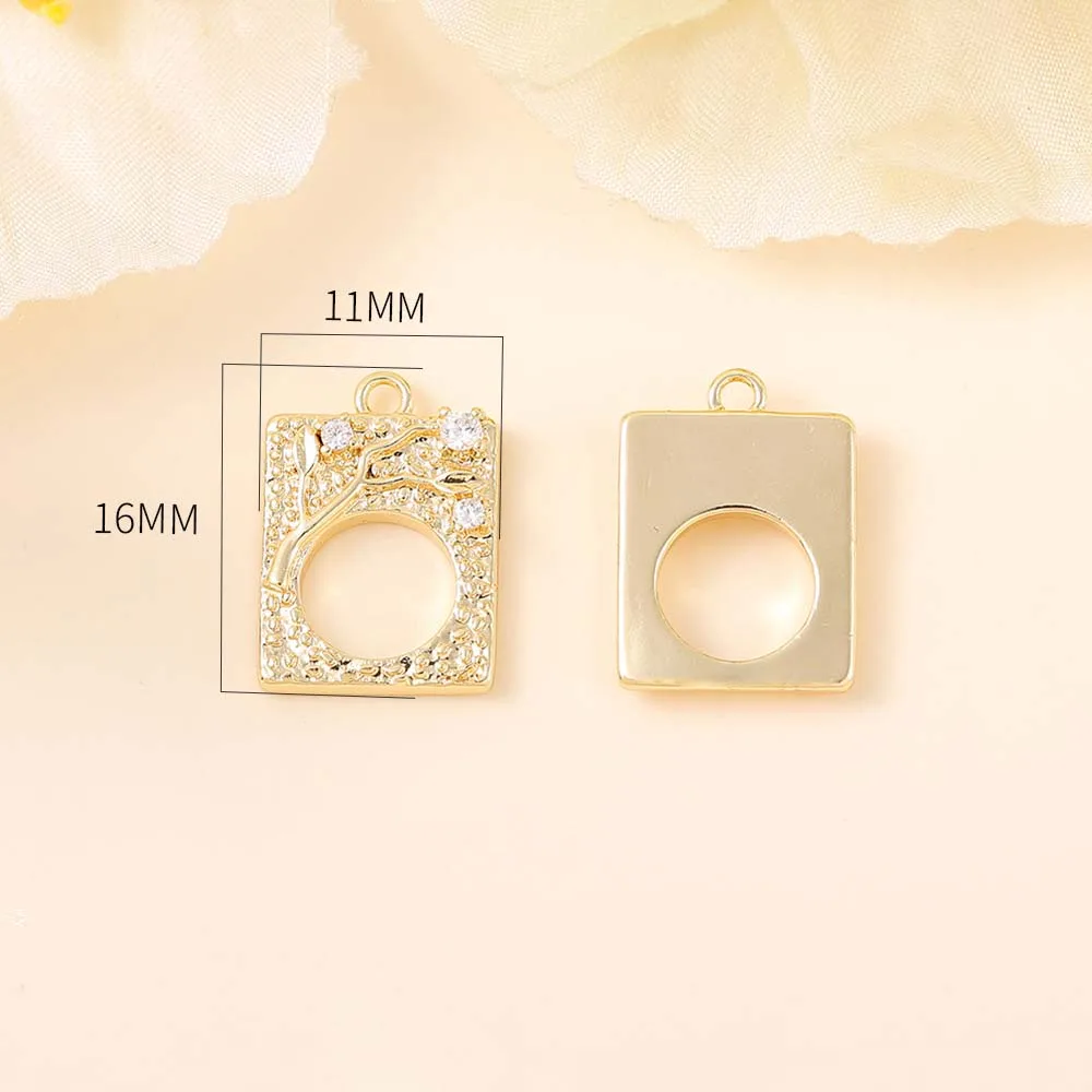 Semi-finished jewelry accessories materials metal inlaid with zircon square pendant necklace bracelet earrings pendant