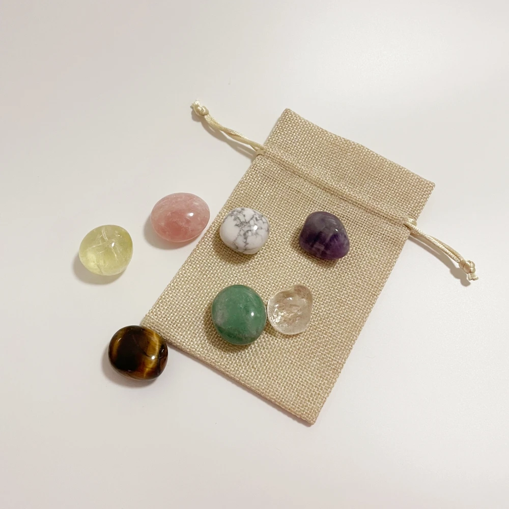 7-Piece Chakra Set Quartz Gemstone Crystal Grids Raw Technique Reiki Meditation Kit  Packaged In Cotton Bag