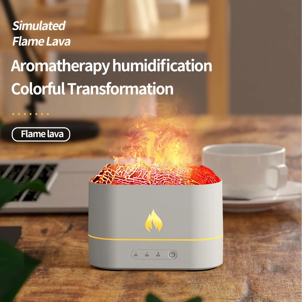 Desktop Colorful Led Light Ultrasonic Simulation Fire Effect Lava Volcano Air Humidifier Essential Oil Mini Flame Aroma Difuser