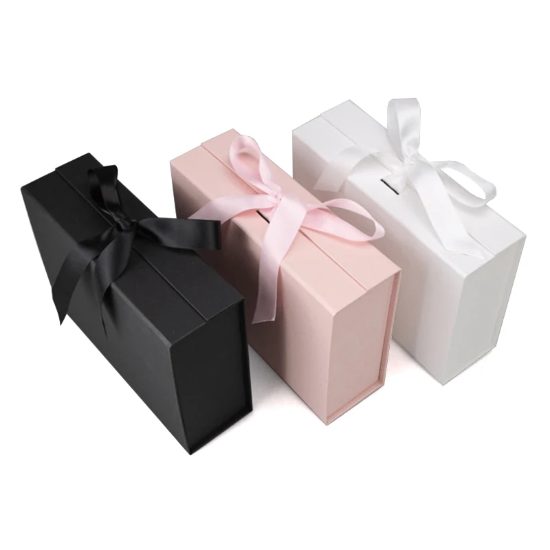 Ready to Ship Hair Extension Cosmetic Eyelash Makeup Tool Luxury Packaging Pink Folding Magnetic Gift Box with Ribbon