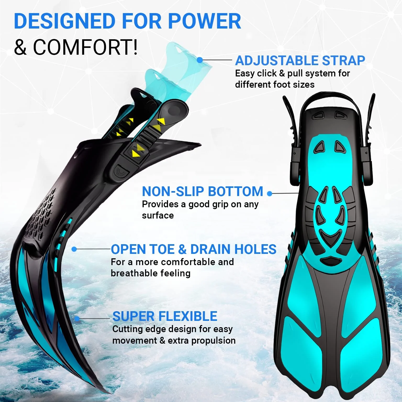 OEM Swimming Diving Snorkeling Training Short Fins Adjustable Straps Diving Fins Swimming Flippers And Neoprene Waterproof Sock