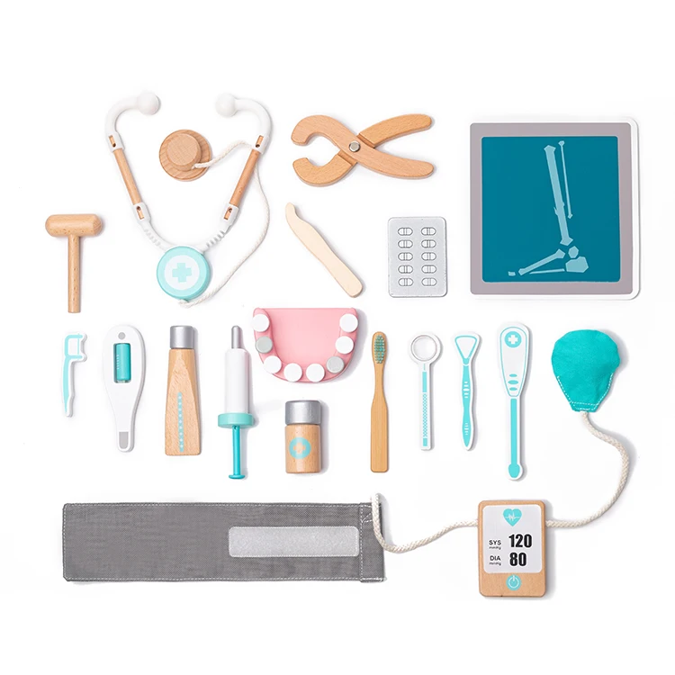 Dentist Wooden Toy Nurse Injection Medical Kit Role Play Simulation doctor play sets for tools juguete  kids pretend children