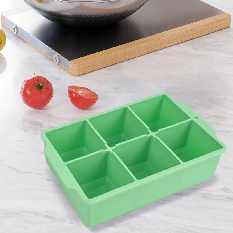 6 Cubes bpa free Silicone Ice Cube Tray With Lid Ice Ball Maker Molds
