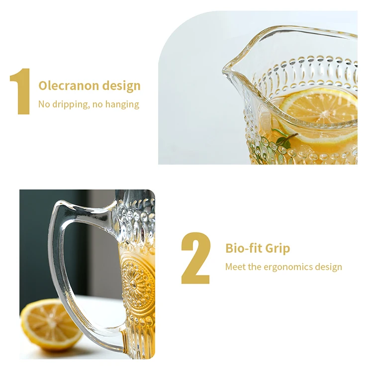 Wholesale Glass Water Pitcher Tall Heavy Vintage Clear Fruit Glass Water Jug  Lead-Free Crystal Embossed Water Glass Tea Pot