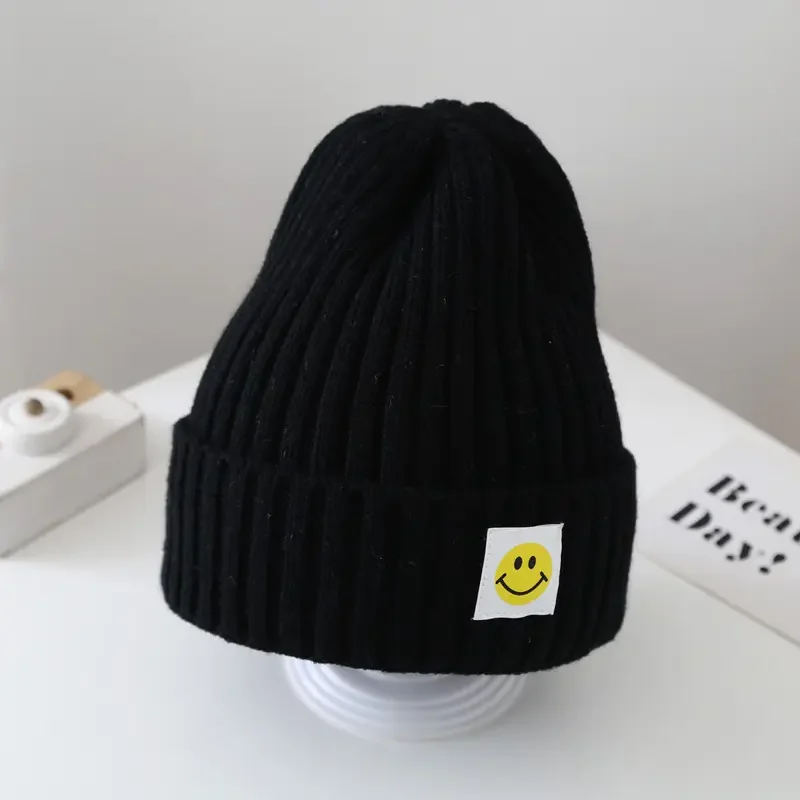 Kids women spring autumn Candy colors Warm hats winter cute knitted Smiley Face Wool Beanie Hat