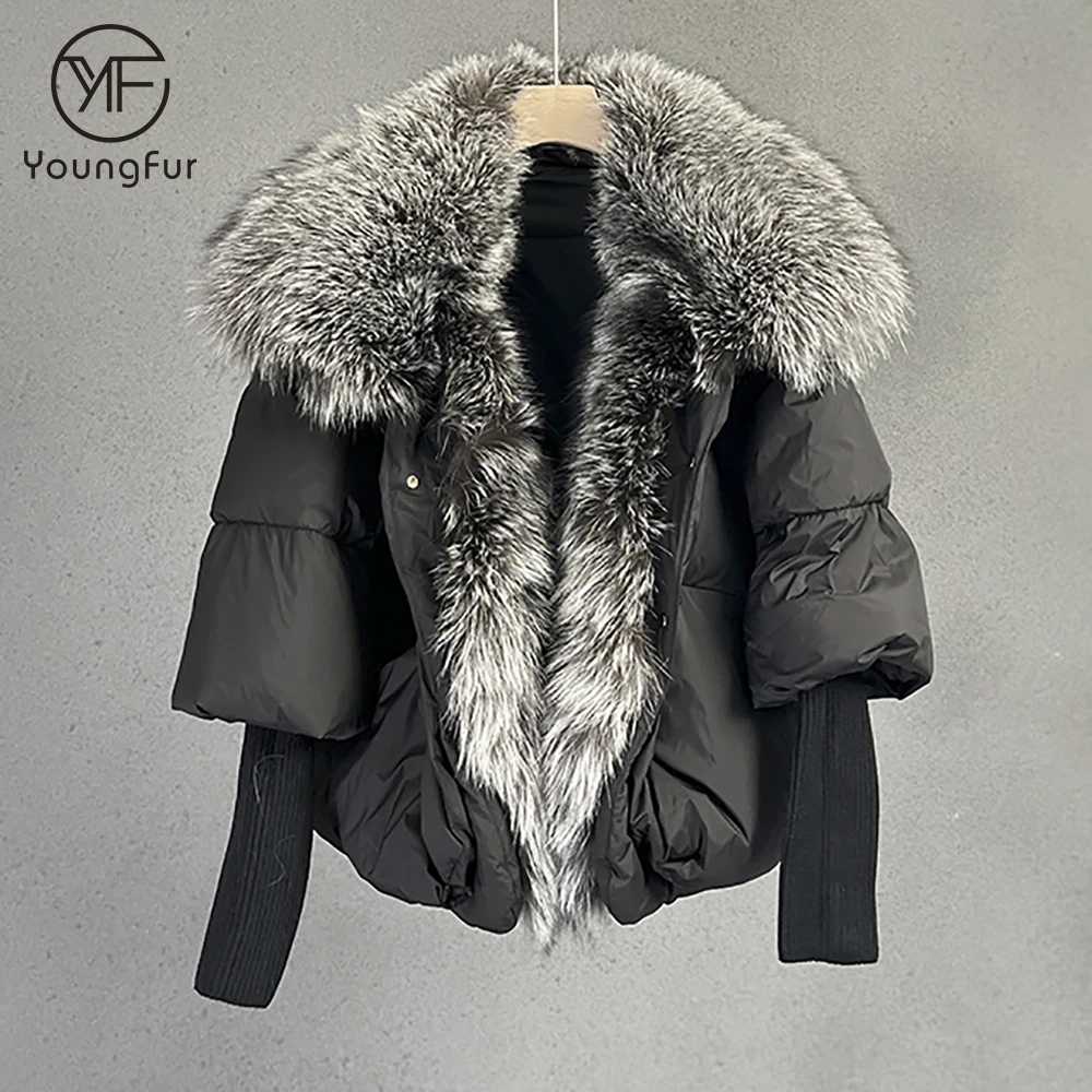 Luxury Light Weight Goose Down Jacket Big Fox Fur Trim Puffer Thick Comfy Coat Winter Warm Women Fur Parka