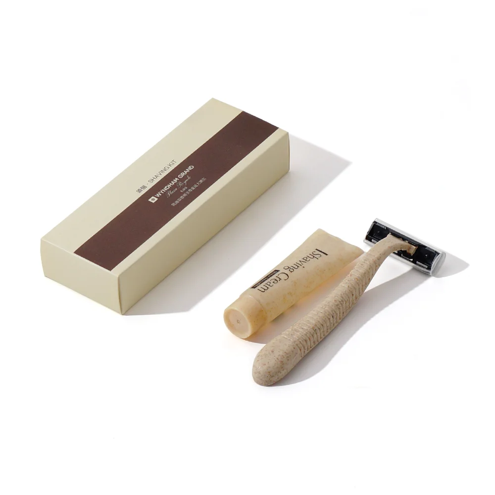 ECO friendly Wheat Straw Material Paper Box Package  Hotel Shaving Kit For Men