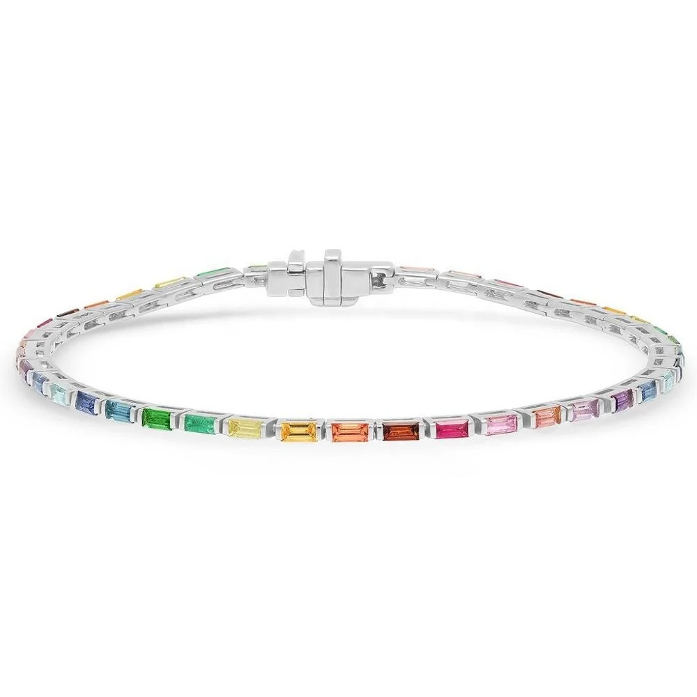 fashion women jewelry small rectangle cz colorful rainbow tennis bracelet gold silver 2 colors