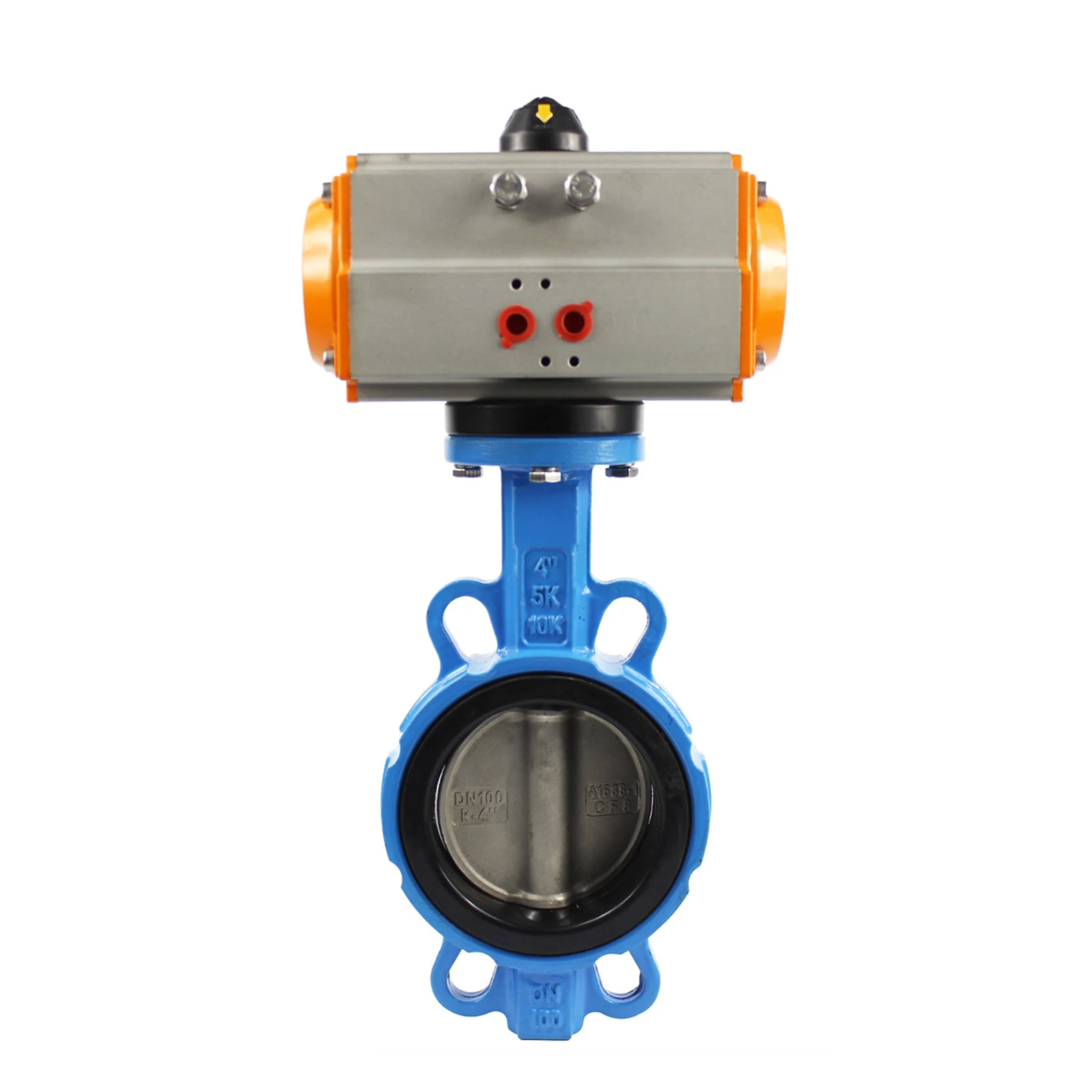 china DN50 double action  pneumatic actuator wafer type soft sealing lined cast iron actuator butterfly valve