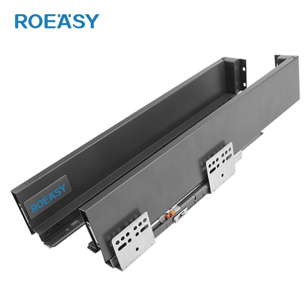 ROEASY Box Slide Drawer System Double Wall Drawer Channel Kitchen Soft Close Slide Metal Boxes Drawer Sliding Slim Box
