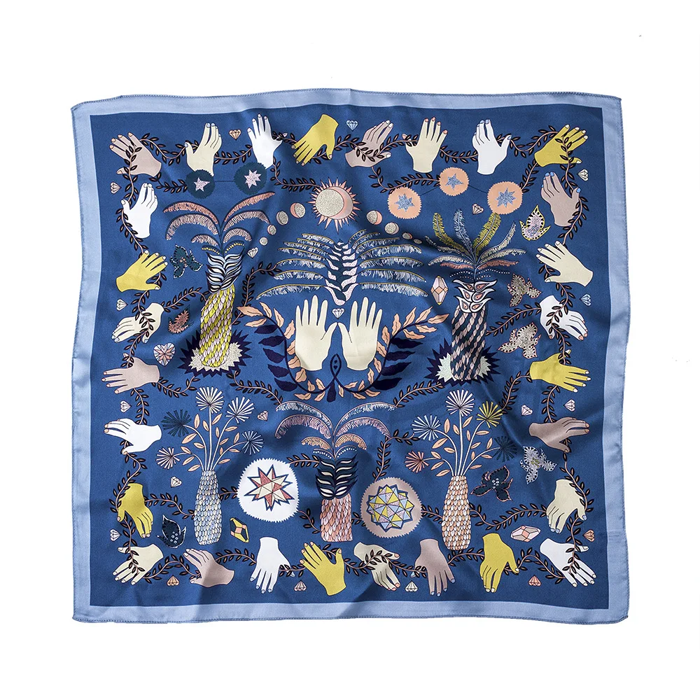 Fashion Design Square Silk Scarf Modern Hand And Vase Printing Suit Matching Jacquard Women silk scarf