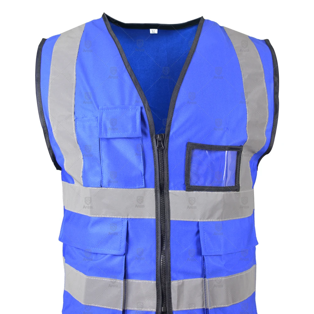 High visibility navy blue color reflective safety vests hi vis fluorescent traffic security waistcoat with pocket and zipper