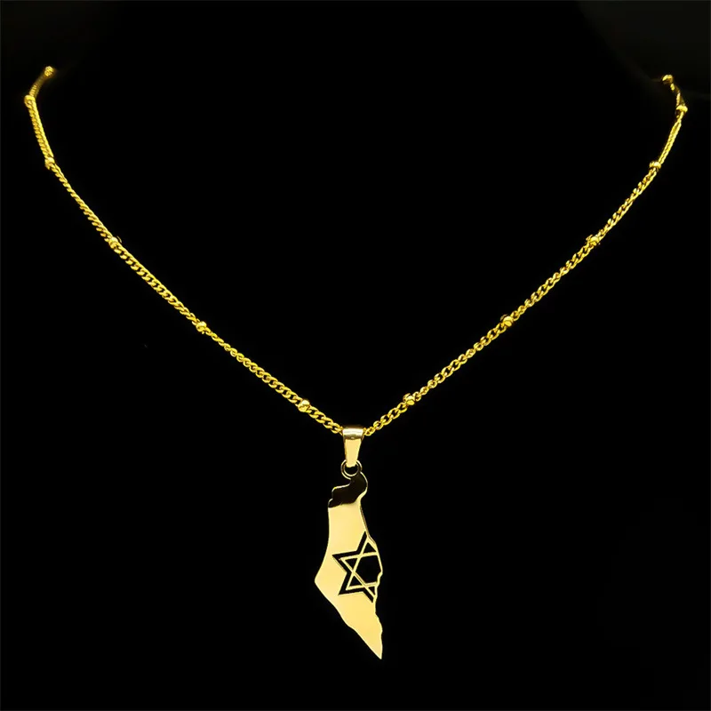 Оптовая продажа прямые продажи звезда Давида Израиль карта колье 18 карат позолоченное ожерелье из нержавеющей стали высокое полированное деревенское ювелирные изделия