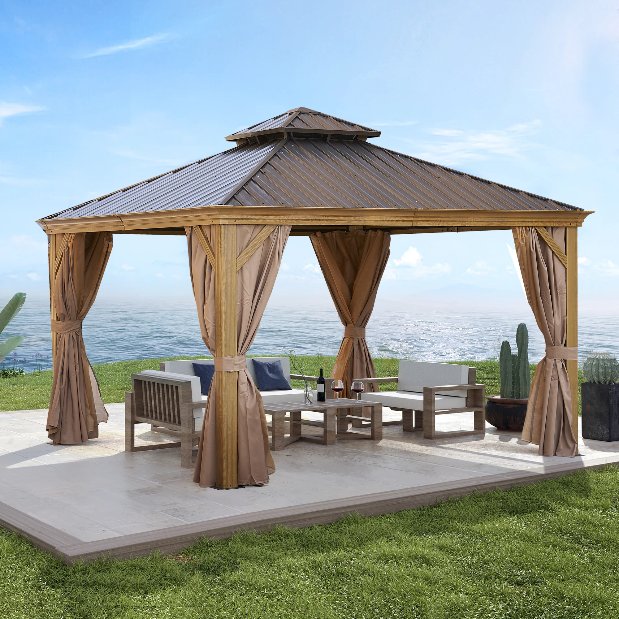 USA Overseas Warehouse Spot 2024 sale outdoor furniture 12x12 gazebo Sunshade and Rain Protection outdoor pergola with roof