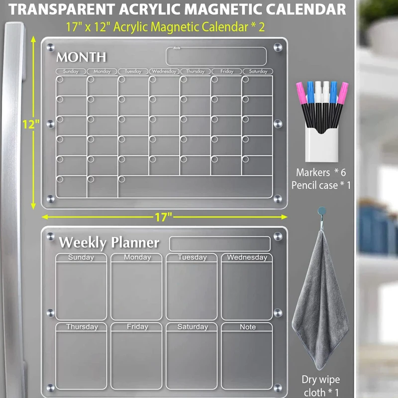 Weekly Calendar Planners Erasable Magnetic Acrylic Dry Erase Board For Fridge
