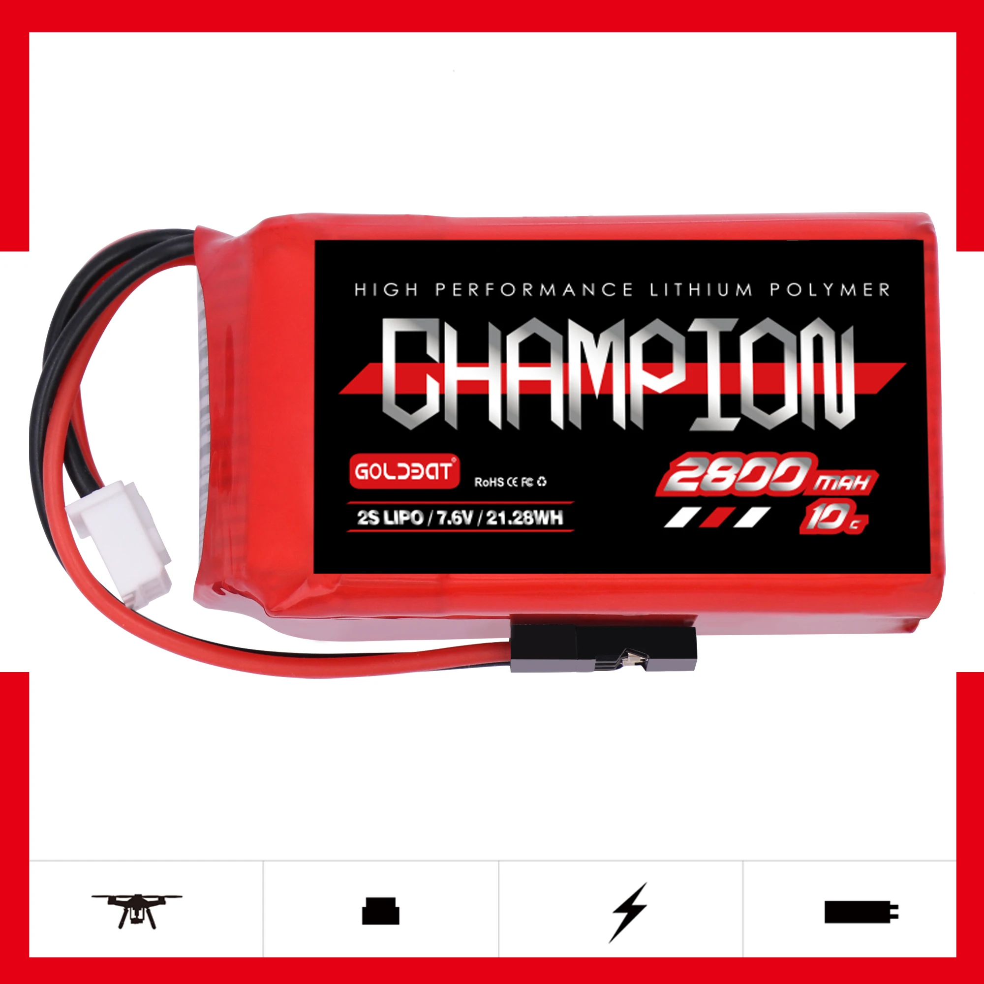 CHAMPION Factory Price 2800mAh 25C 2S 7.6V HV Rechargeable Lithium Battery Pack  airsoft  FPV Helicopter RC Car Drone Battery