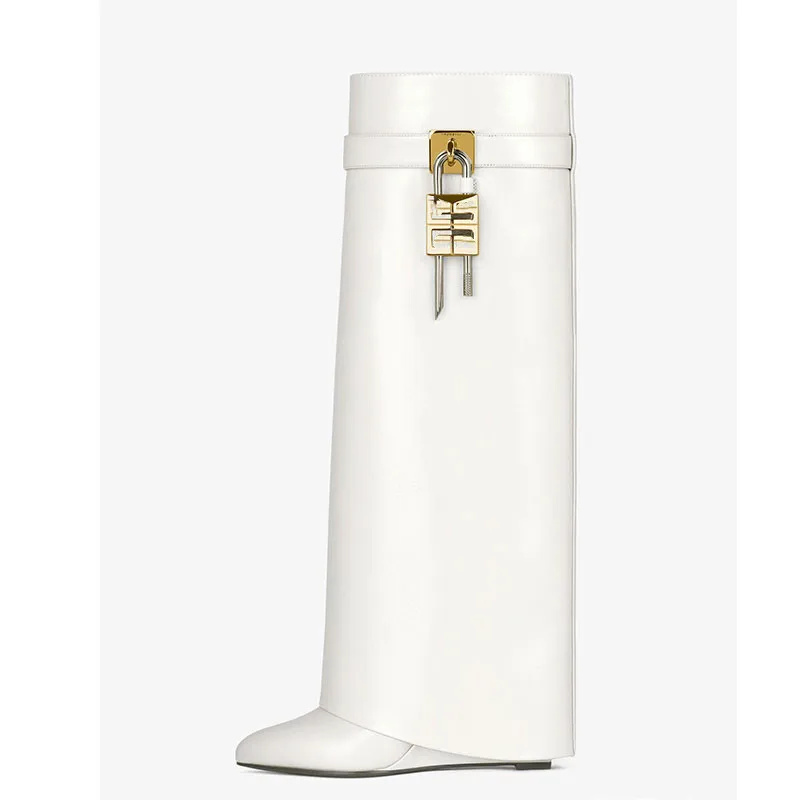 2023 OEM\ODM Custom Fashion Show Women Boot Slip On Black Leather Long Knee High Boots Wedge Heeled Boots