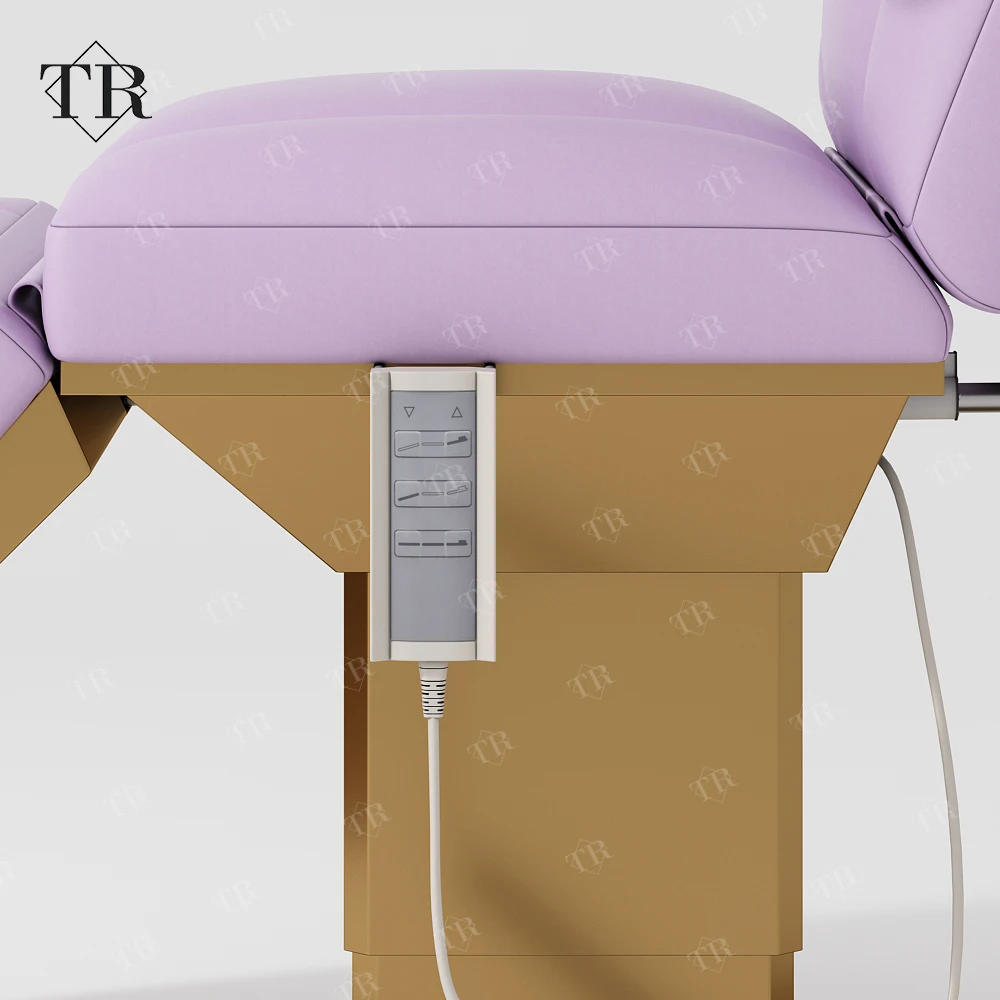 Customizable Fashionable Intelligent Folding Lifting Purple Electrical Cosmetic Facial Spa Beauty Salon Extension Chair Bed