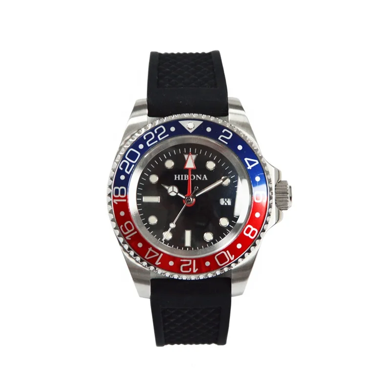 Bi-color bezel NH34 GMT movement Silicone band diving mens automatic diver watch 200m water resistant