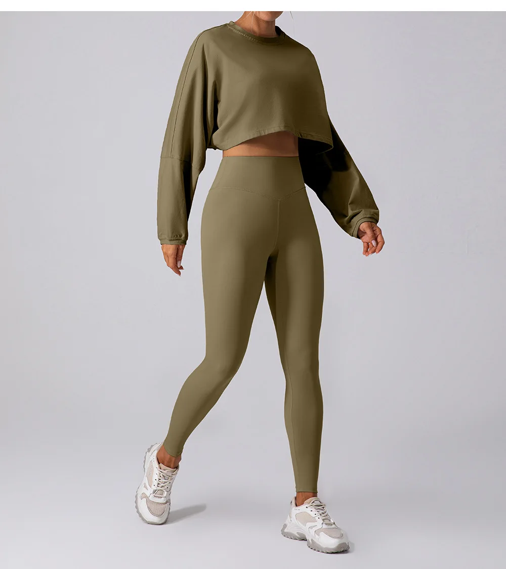 women fashion trendy crop top long sleeve Wholesale Ropa Athleisure Fitness Clothing Gym Clothes Butt Lift Yoga Sets
