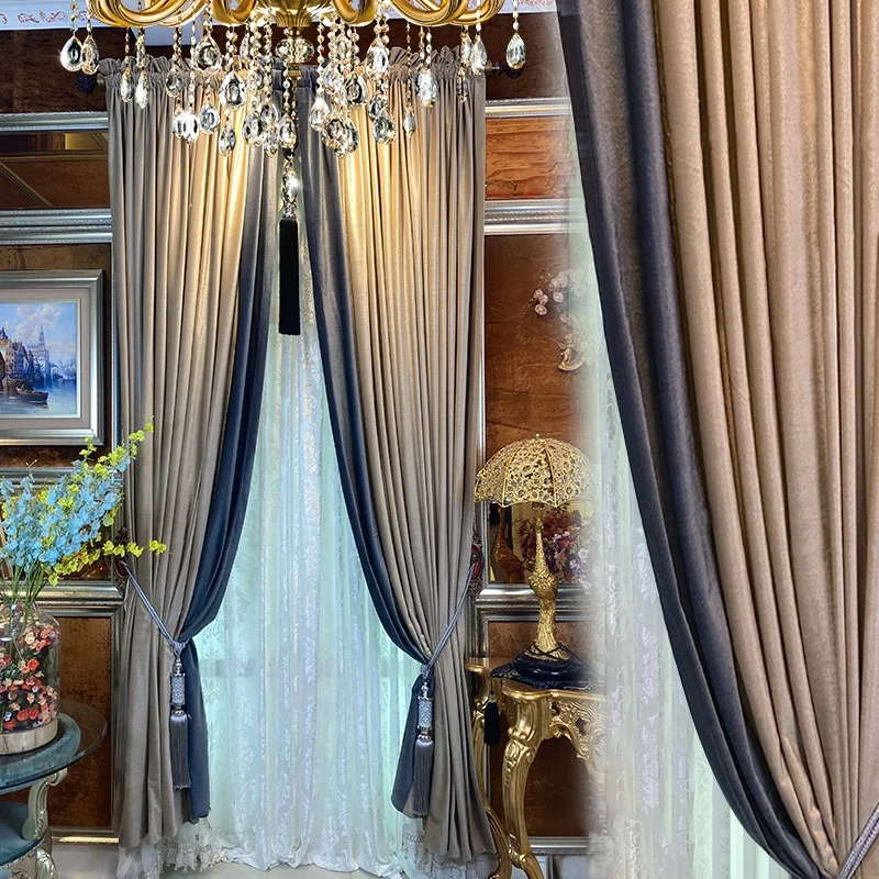 Luxury High Quality Velvet  Blackout Ready Made Window Curtains Panels For Living Room  Church Curtains Backdrop Decoration