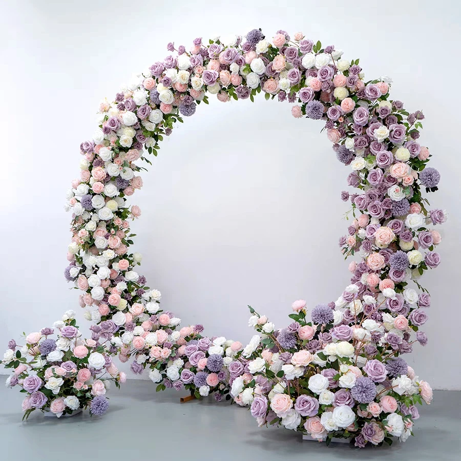 Kids Birthday Decoration Light Purple Silk Flowers White Flower Artificial Decor Centerpiece Wedding Fake Flower Circle Arches