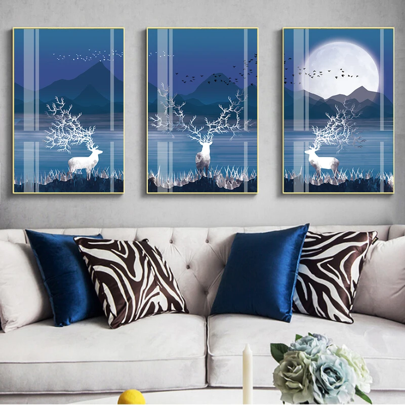 Wholesale Decor for hotel oil Painting art Three-Panel Painting elk Wall Art Canvas Other wall Paintings