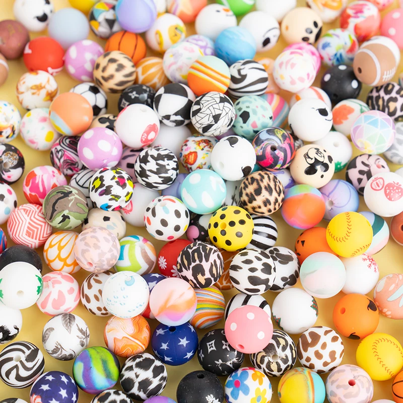 Wholesale Printing Multi Color Mix Leopard Silicone Beads Bpa Free Customizable Round Shape Silicone Beads Wholesale