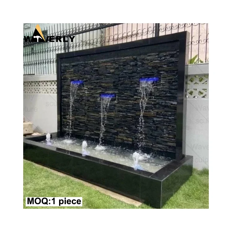 WAVERLY Custom Modern Outdoor Garden Decorative Wall Water Fountains Large Granite Natural Stone Outdoor Wall Fountain Waterfall