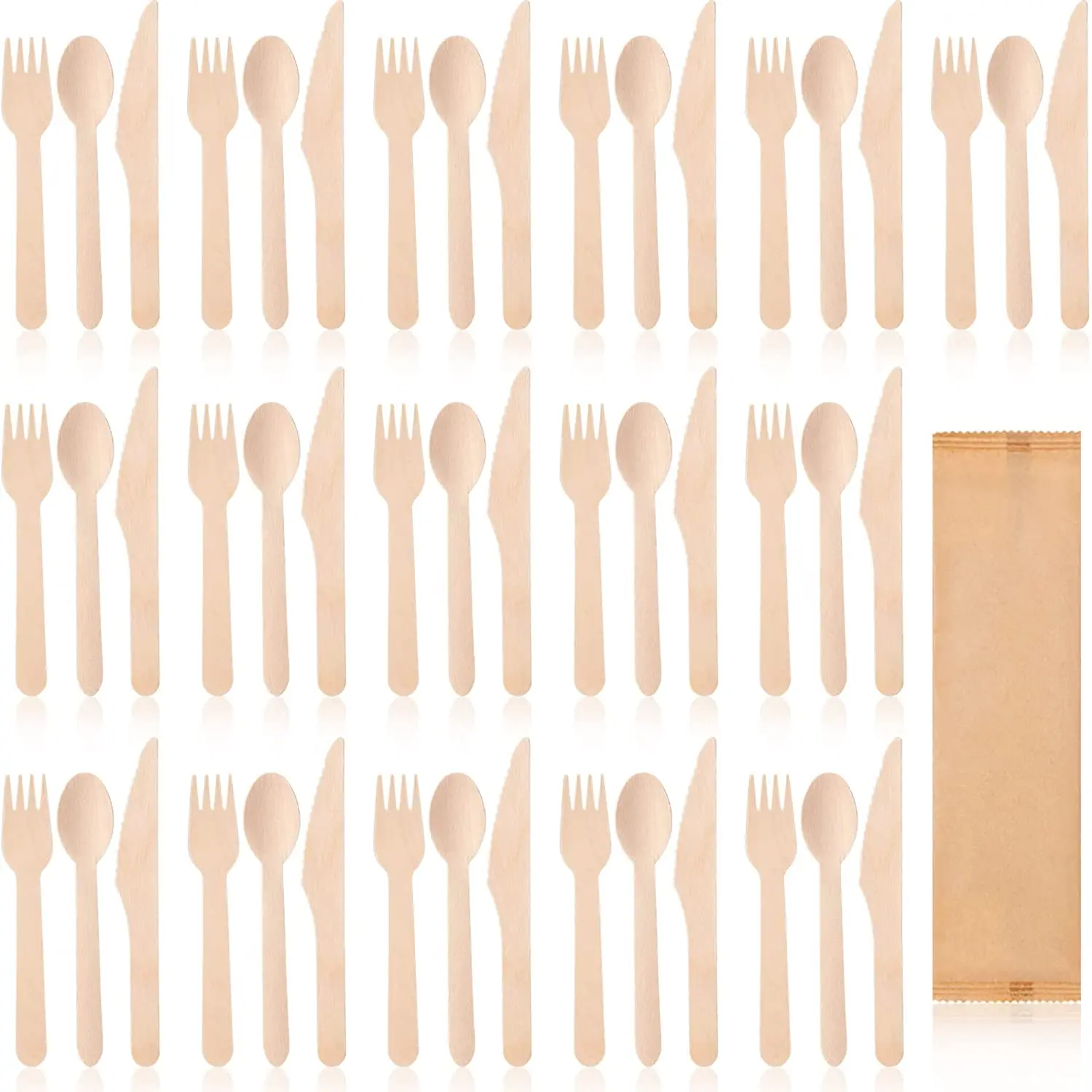 180mm Customized Logo Birch Spoon Knife Fork Biodegradable Disposable Wooden Cutlery Set