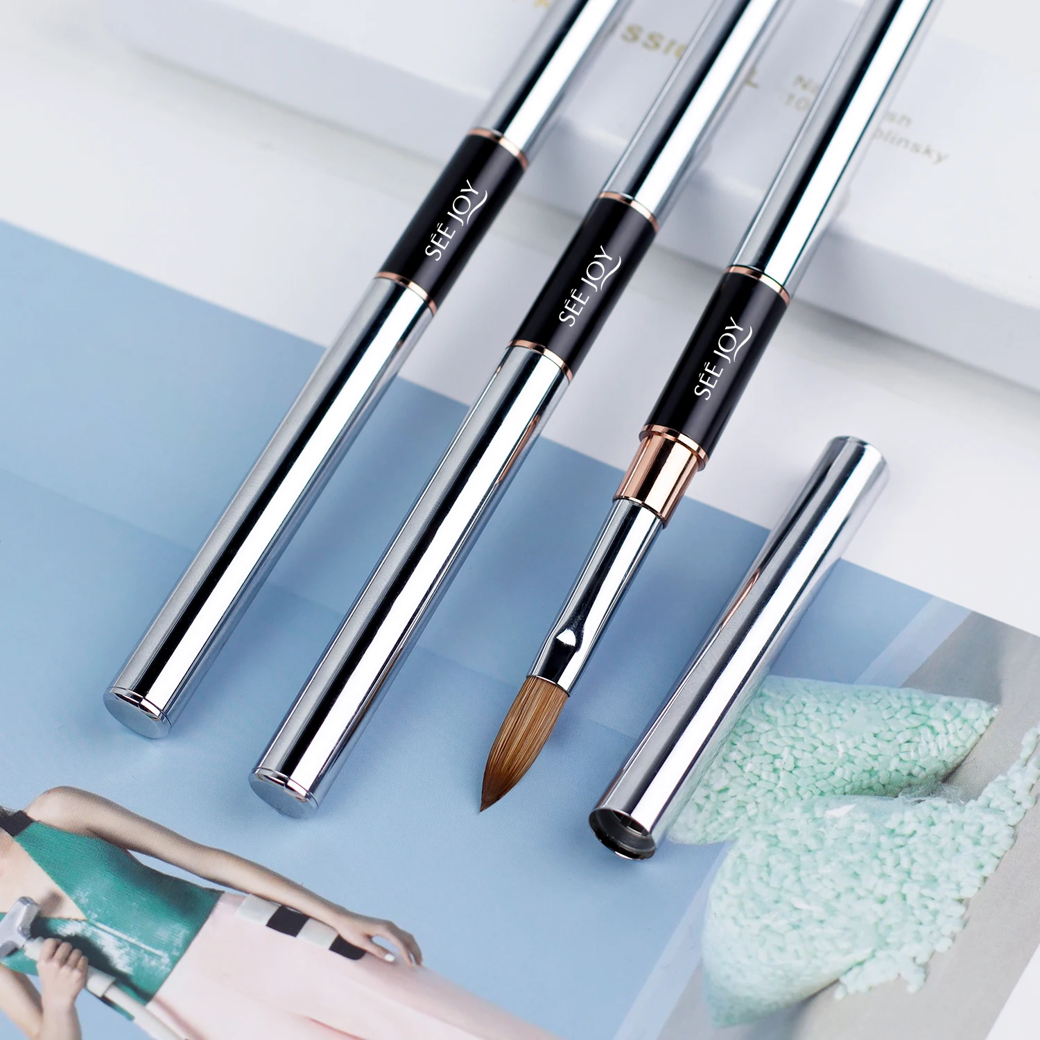 Wholesale Metal Handle Nail Art Tool 100% Kolinsky Sable Acrylic Nail Brush Beauty Nail Kit