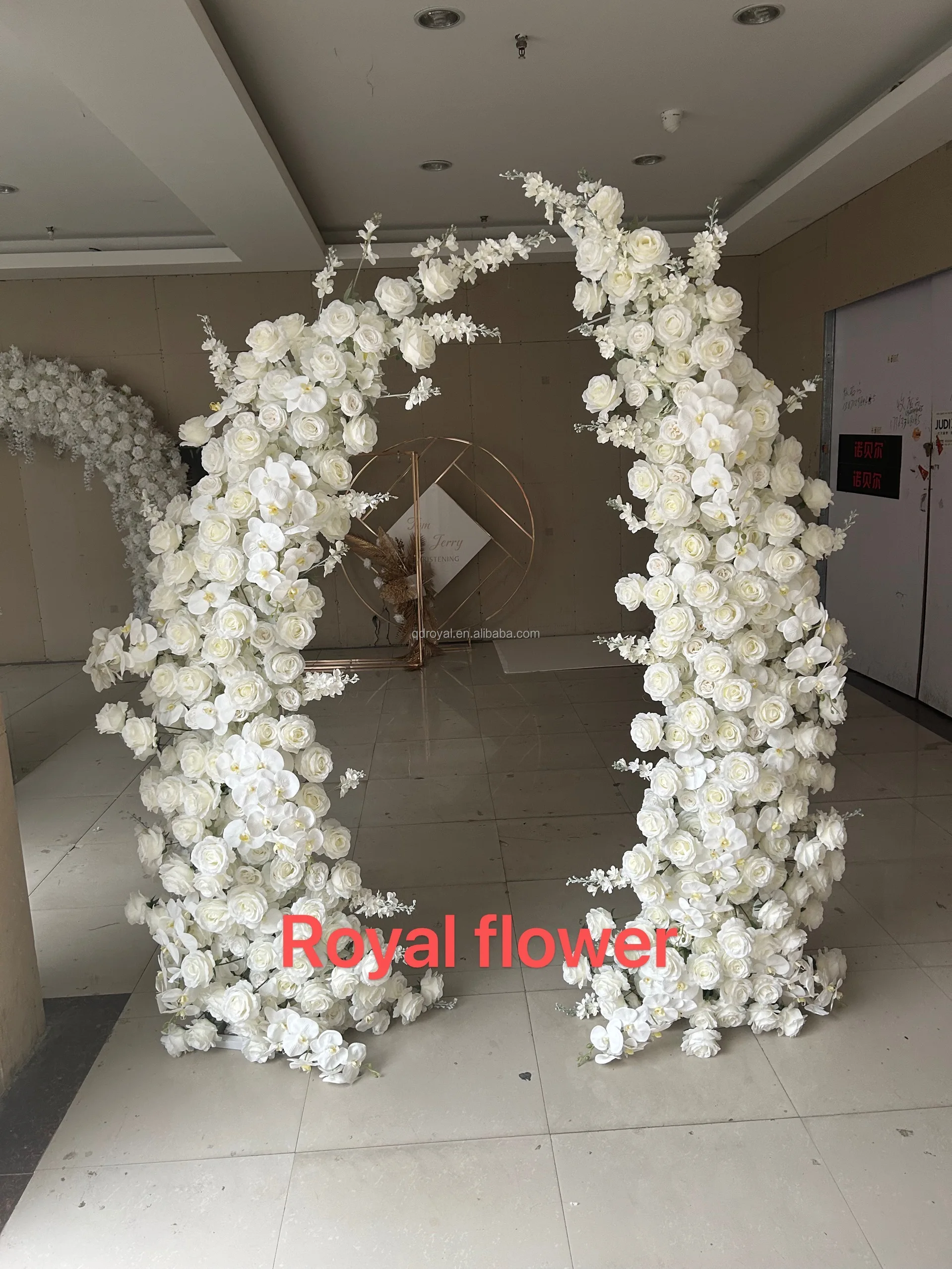new design Customized Roses babybreath runner Backdrop Panel Decoration Artificial Flowers Rustic Wedding Bride Chuppah Arch
