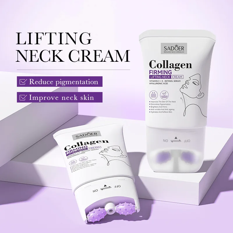 Collagen firming lifting neck cream with roller for Tightening Anti Aging Reduce Neck Lines Wrinkles Fine Lines
