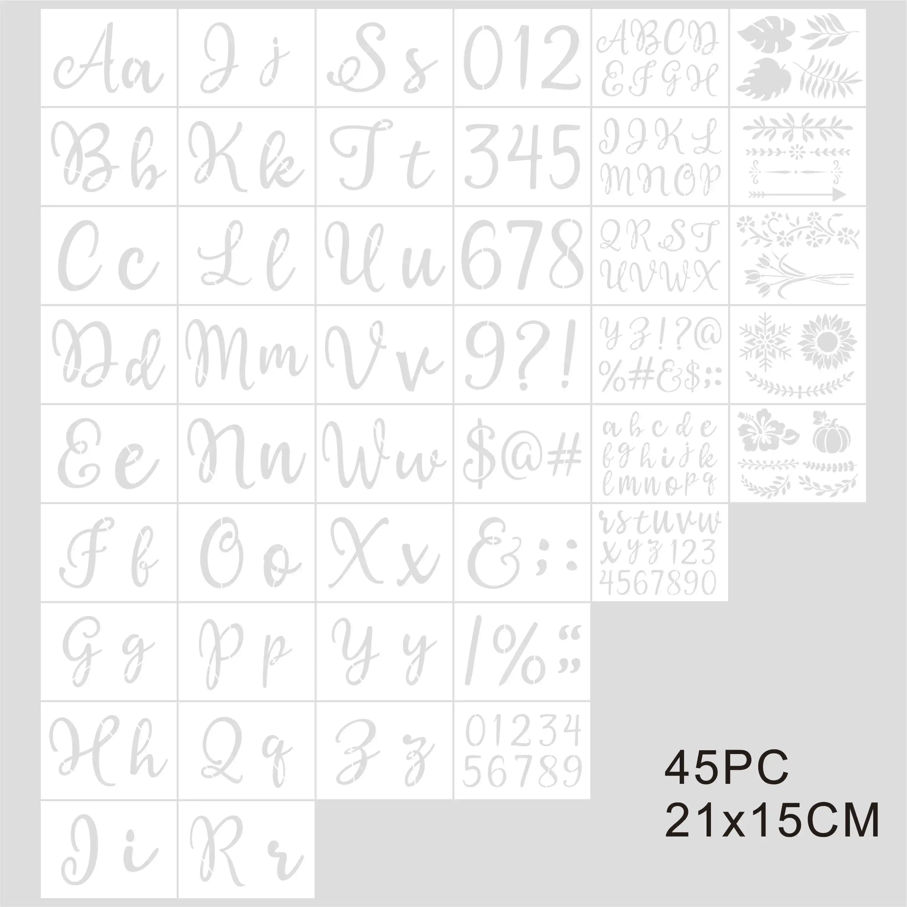 45 шт., трафареты для рисования букв и цифр