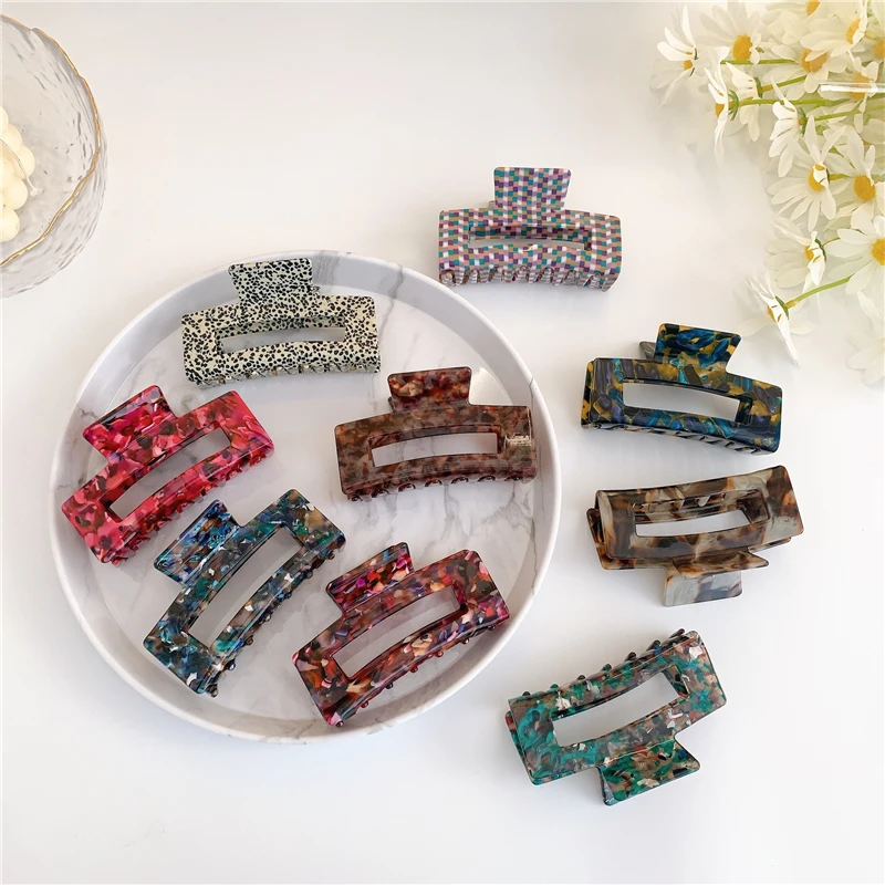 Wholesale Women Hollow Rectangle Hair Claw Accessories Tortoiseshell Cellulose Acetate Hair Claw Clips