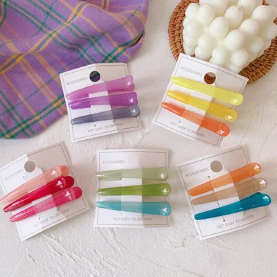 3pcs Set Cute Fashion Jelly Color Resin Duck Hairpins Acrylic Side Hair Clip Set For Women