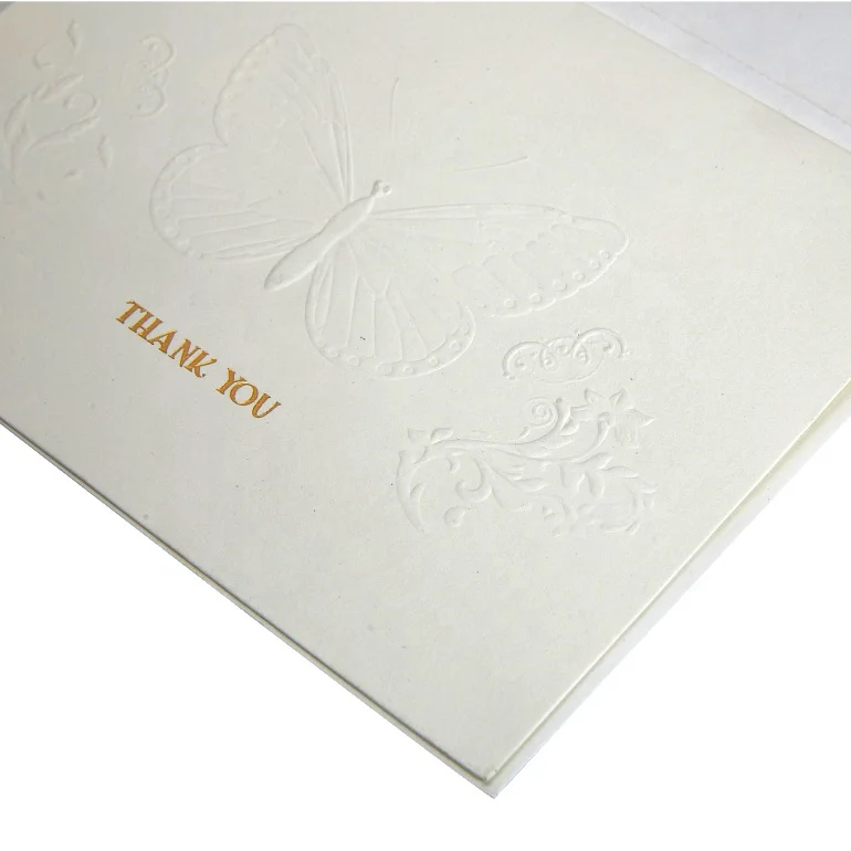 Embossed Butterfly Gold Foil Boxed Cards, China Suppliers Made Thank You Greeting Cards