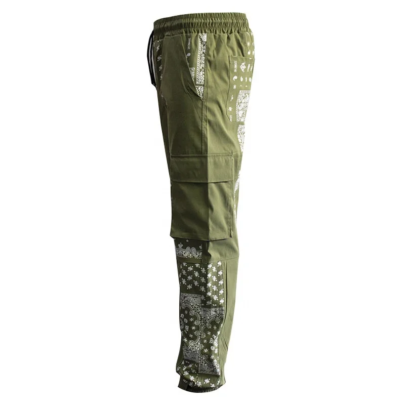 Wholesale Low MOQ Casual Sweatpants Overalls Wide Leg  Men Cargo Pants With Side Pockets Bandana Pant