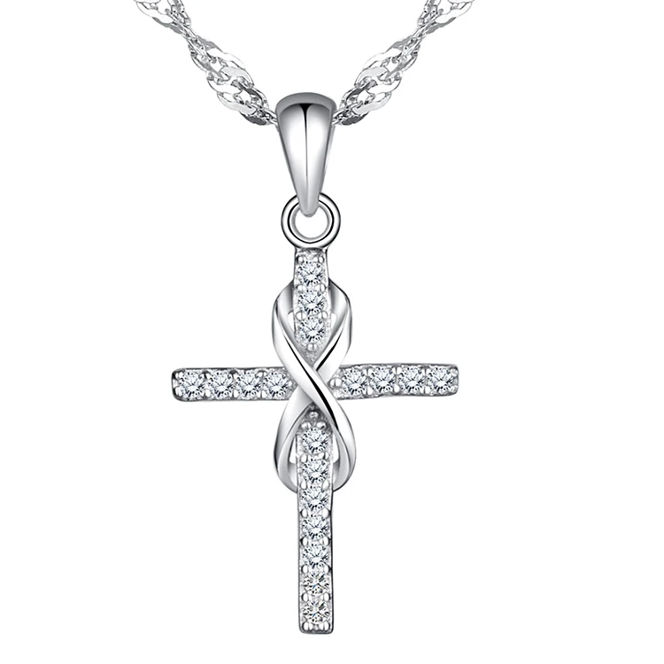 Pure Silver Jewelry American style Cross diamond Pendant Necklace