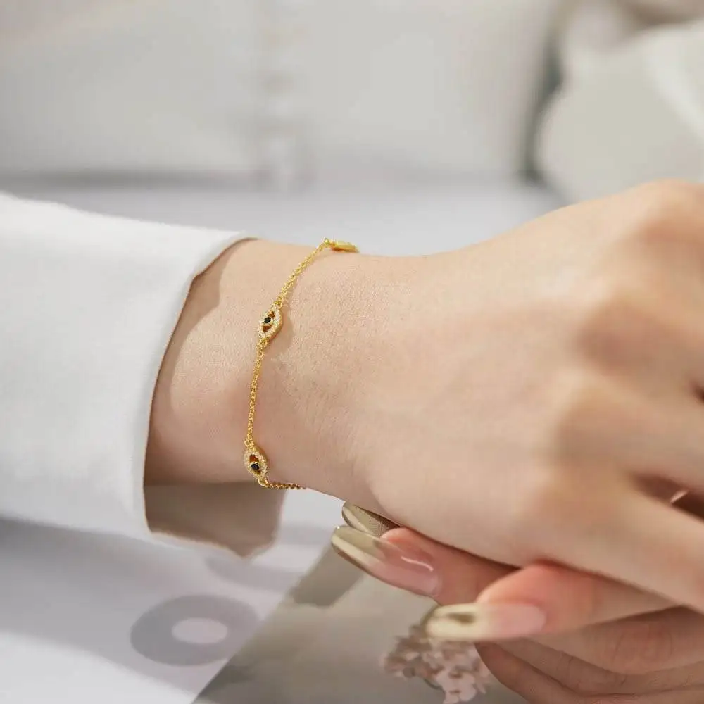 Classic 925 Sterling Silver Blue Eyes Bracelet Jewelry Zircon Evil Eye Bracelets 18k Gold Plated for Women