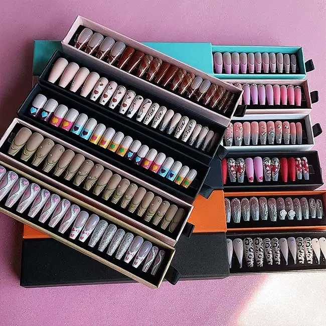 Naixi 2023 New DesignFree Samples Nails Press on Ballerina Acrylic Nails 3D StoneCustom Medium Coffin French 24pcs/Box Blind Box