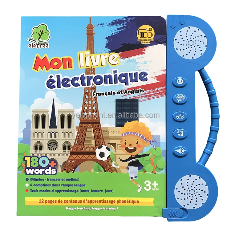 Children Educational Bilingual French And English Teaching Toy Tablet Talking Book Learning Machine