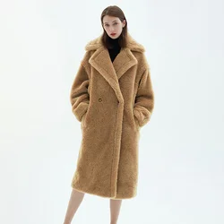 Fashion Design Pink Teddy Fur Coat Women Real Lamb Wool Coat Long Wool Teddy Coat