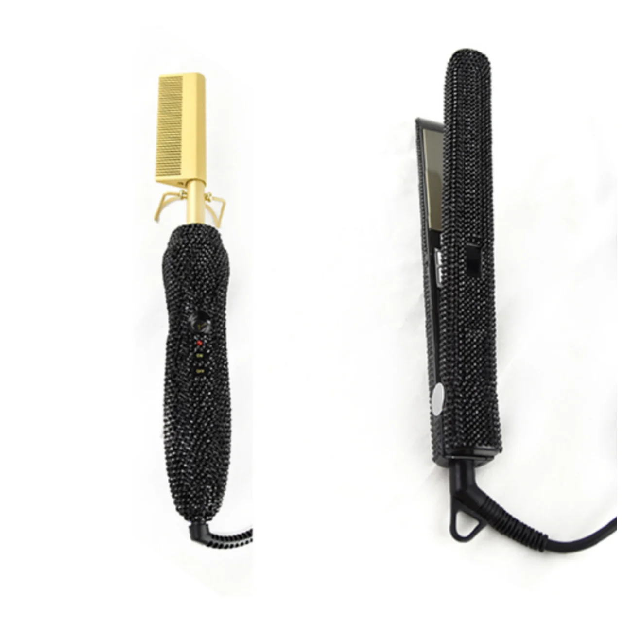 Hot sale high heat hair straightener comb private label bling diamond 500 degree hot hair comb